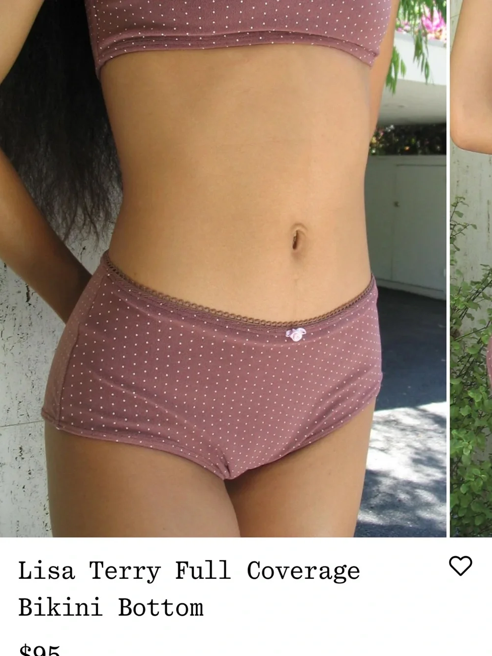 Frankie's Bikinis mauve dot full coverage bikini bottom